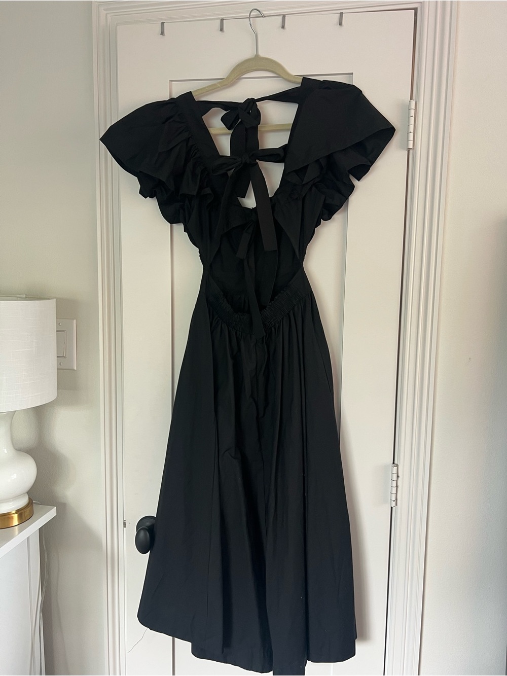 En Saison Black Ruffle Backless Midi Dress